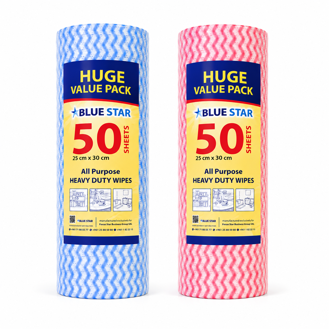 Blue Star Heavy Duty Cleaning Wipes Roll – 50 Sheets (25 × 30 cm) | Multi-Purpose Reusable Cleaning Cloth