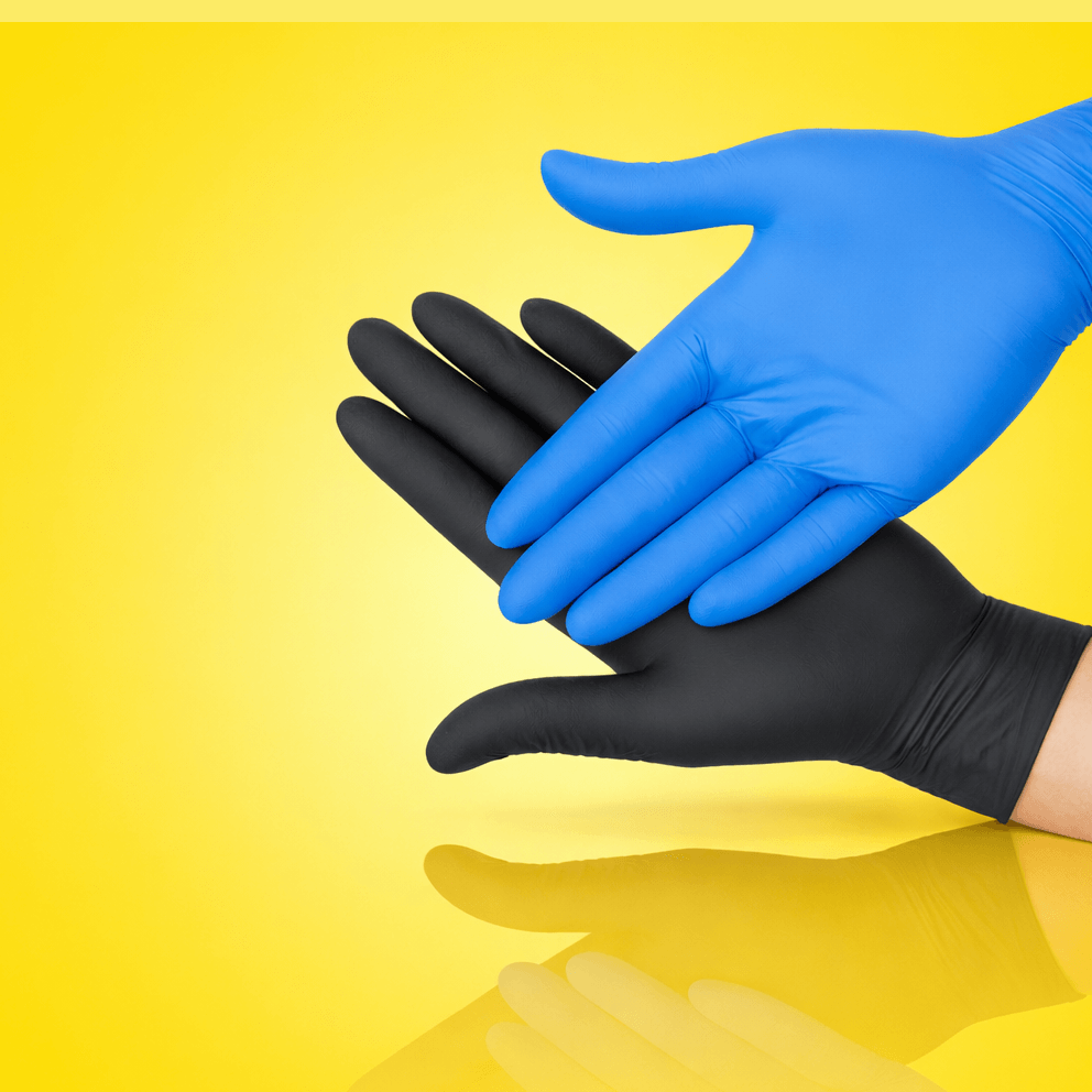 Hygienic glove on a yellow background