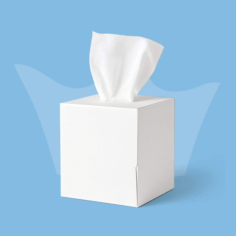 Tissue box on a light blue background