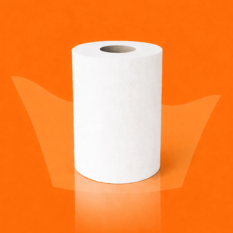 Kitchen roll on an orange background