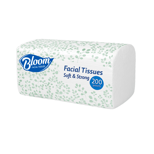 Pack of Bloom 200 facial tissues on a transparent background
