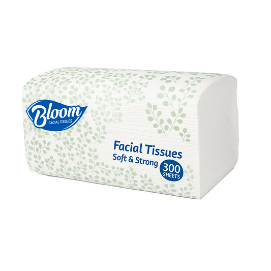 Box of Bloom 300 facial tissues on a transparent background