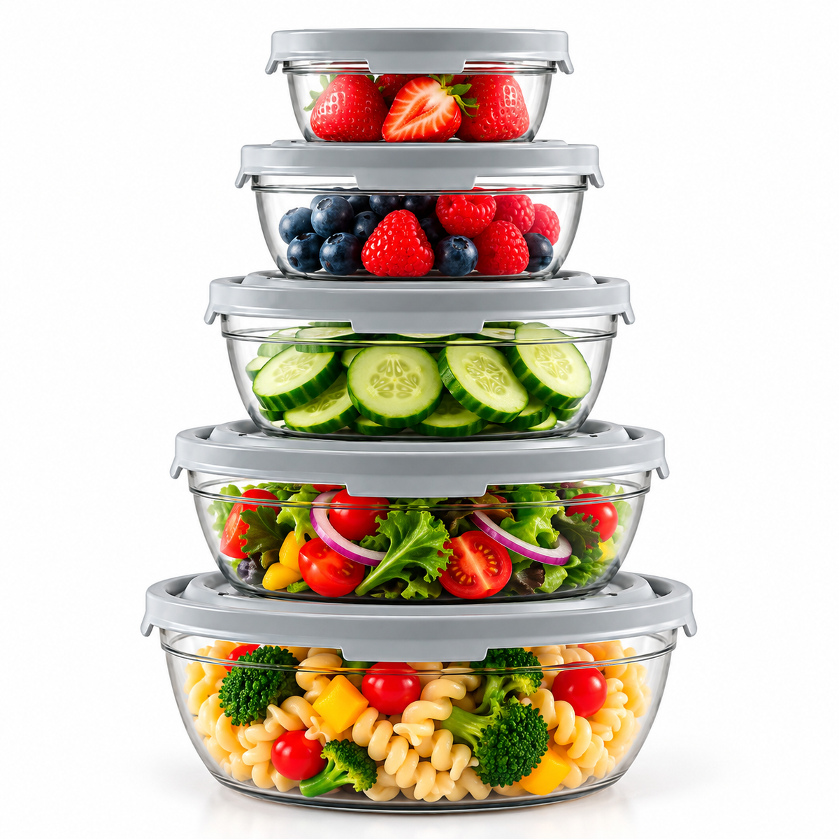 5-Piece Round Plastic Food Container Set