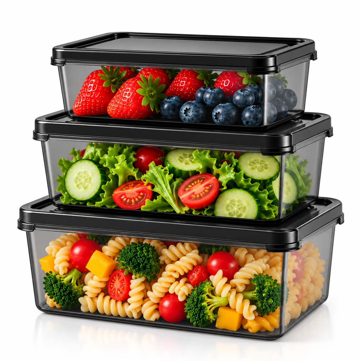 3-Piece Rectangular Plastic Food Container Set