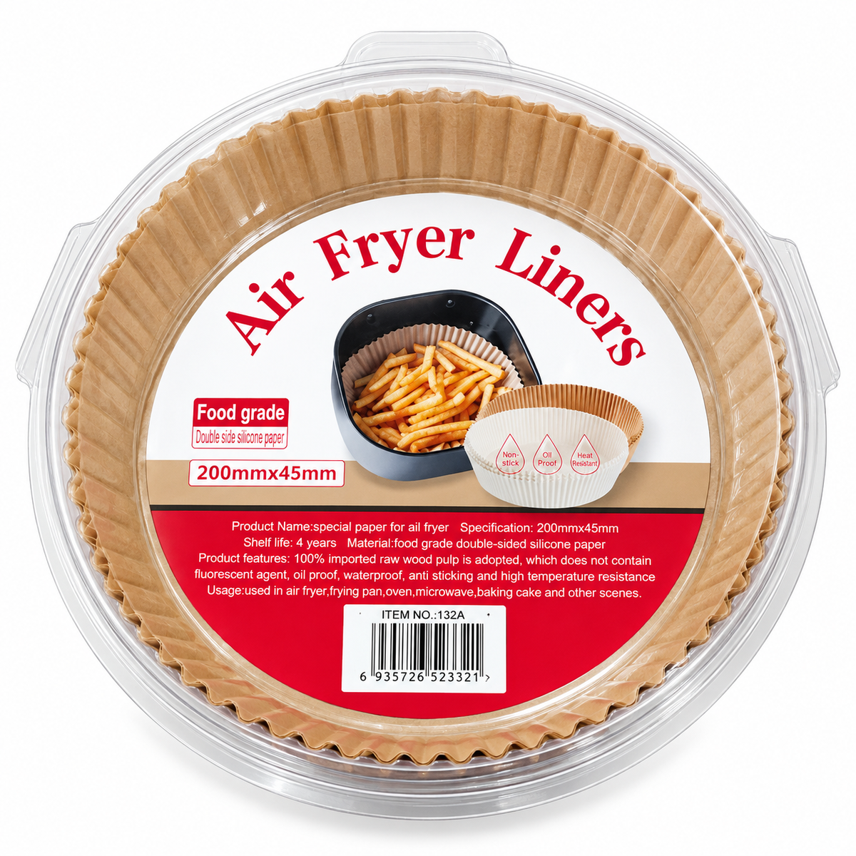 Air Fryer Liners – 50 Pieces – 20 × 4.5 cm – Round & Square – Non-Stick & Heat-Resistant