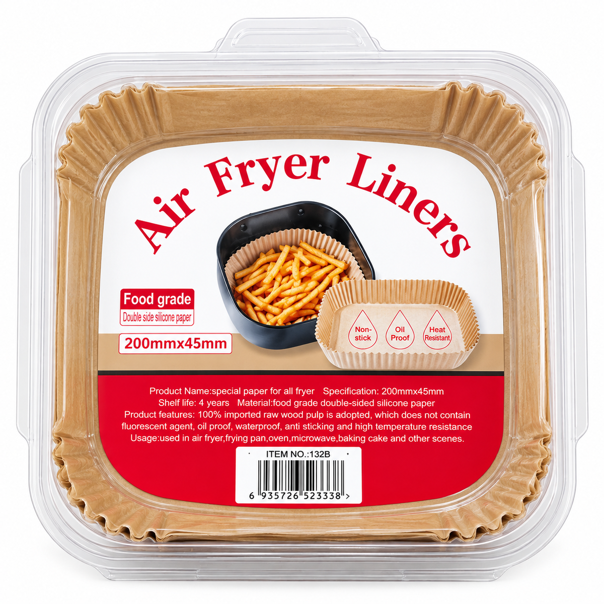 Air Fryer Liners – 50 Pieces – 20 × 4.5 cm – Round & Square – Non-Stick & Heat-Resistant